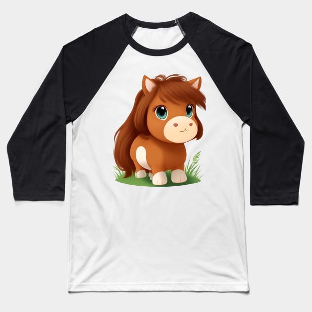 Cute Brown Horse Cartoon Baseball T-Shirt by koolteas